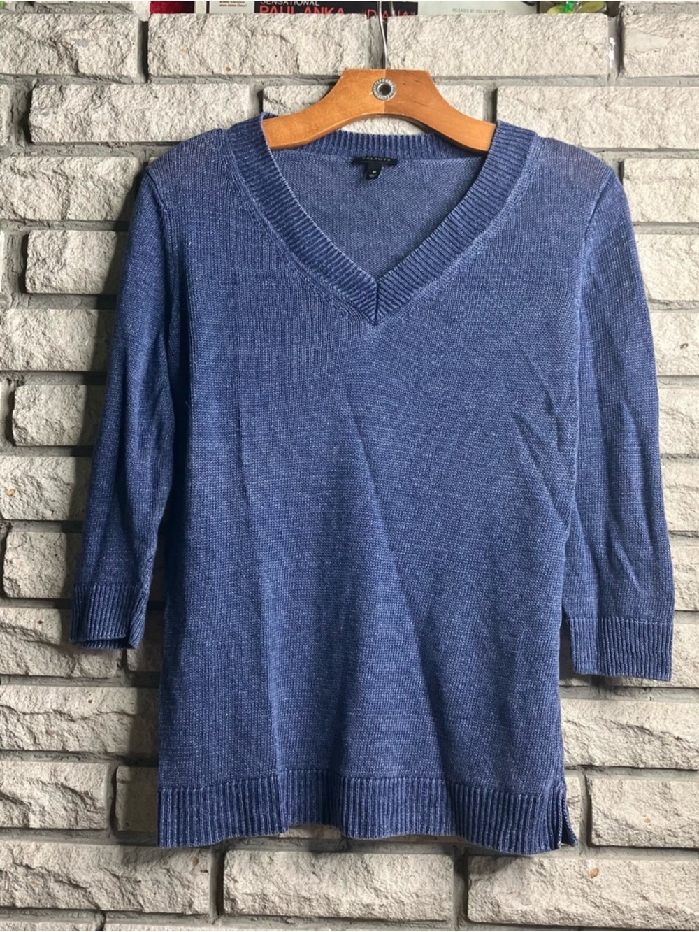 Talbots 100% Linen Top Knit 3/4 Sleeve